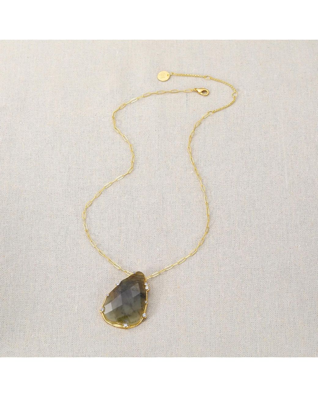 Rare Matters Jewelry Metallic Organic Labradorite Teardrop Necklace