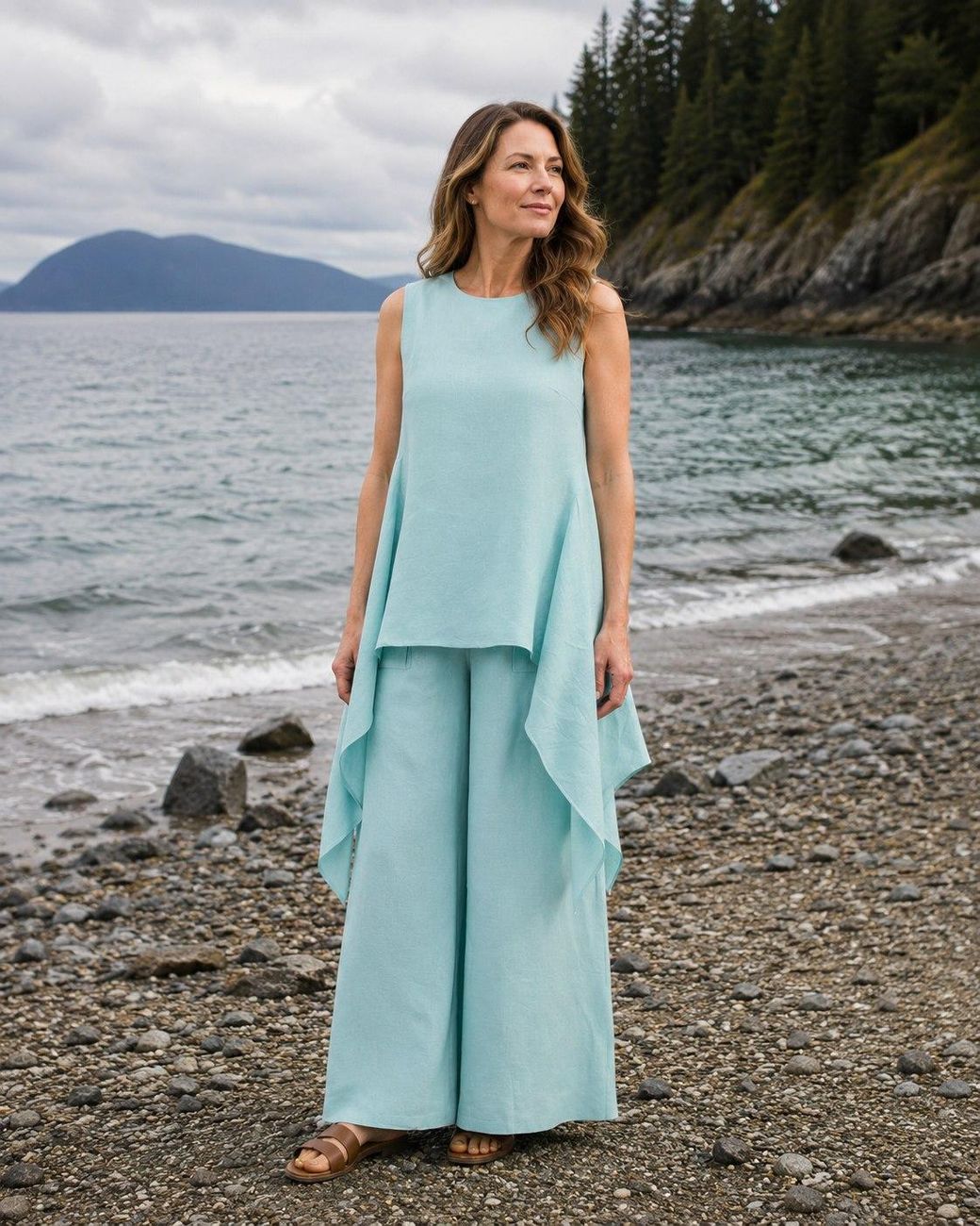 Lumina Eligma Blue The Breeze Ensemble Blouse- Sky