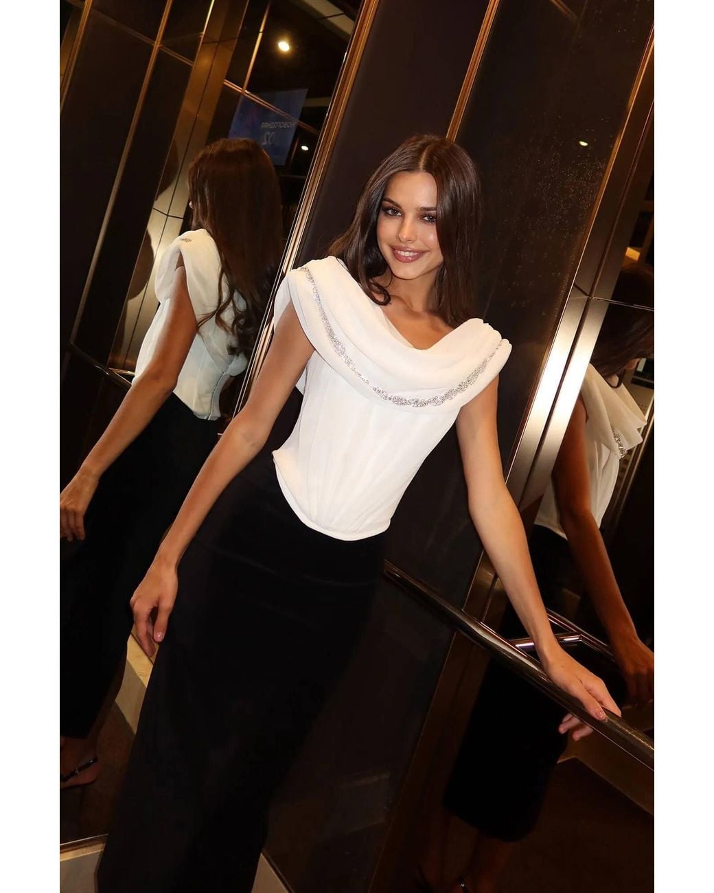 POST MERIDIEM White Draped Cowl-Neck Top With Front Panel Draping