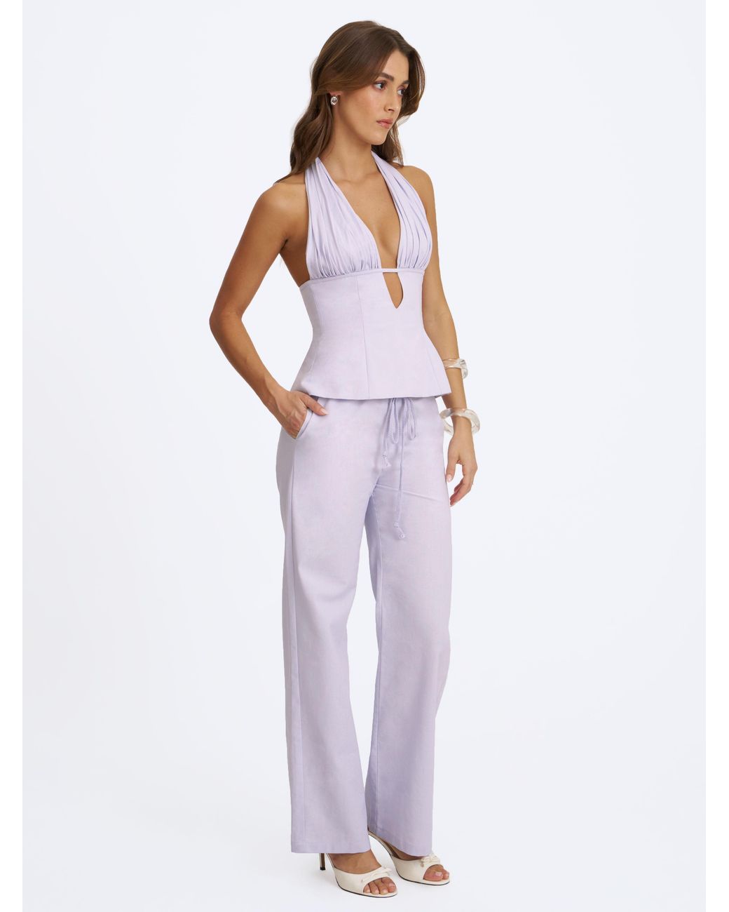 Miss Circle New York White Laureen Linen Straight Pants