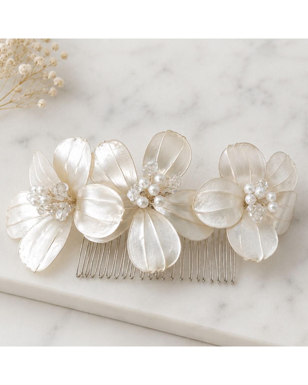 Nuvv Collection White Handmade Mother Of Pearl Floral Hair Accessory
