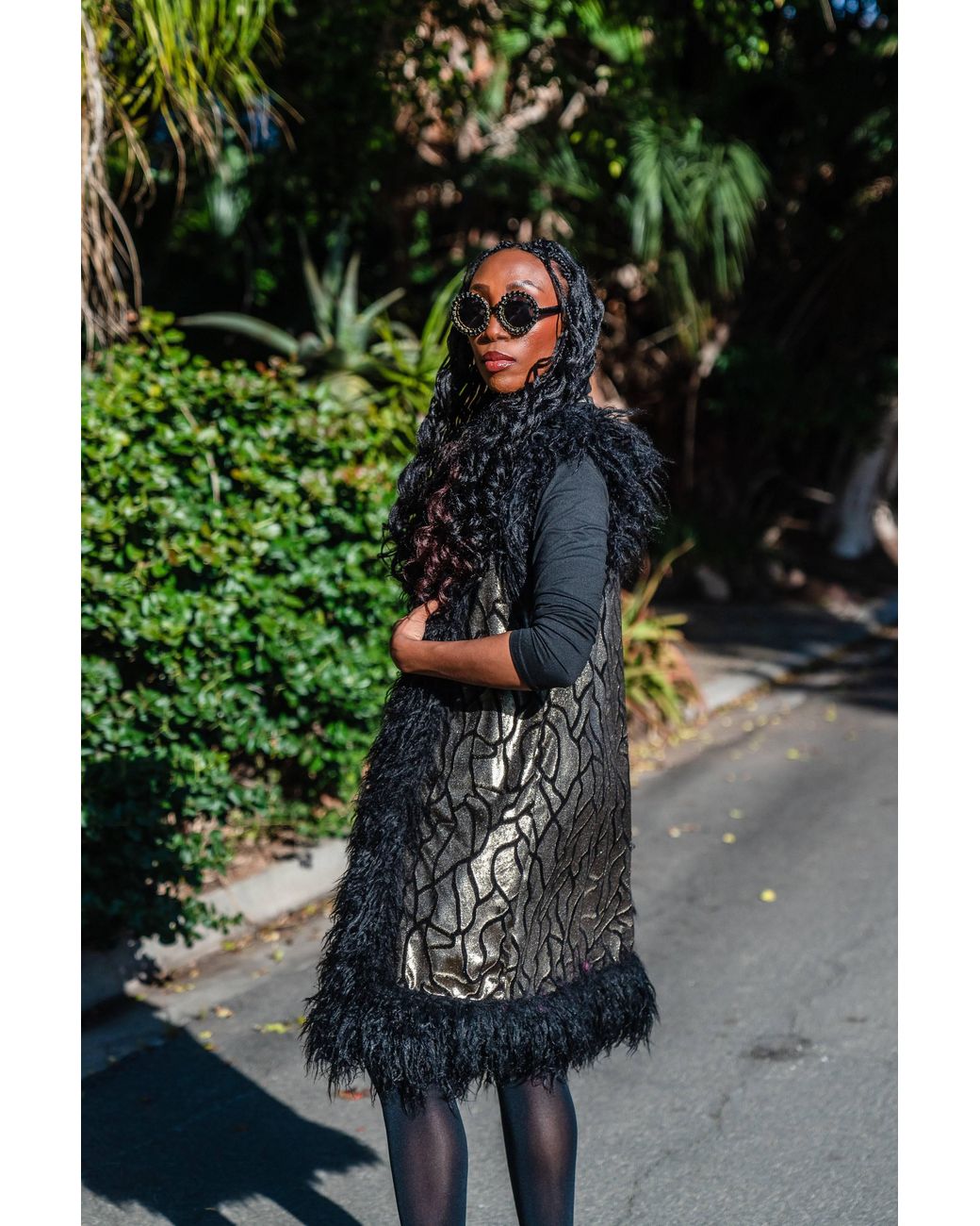 Jennafer Grace Black Zenobia Faux Fur Trim Vest