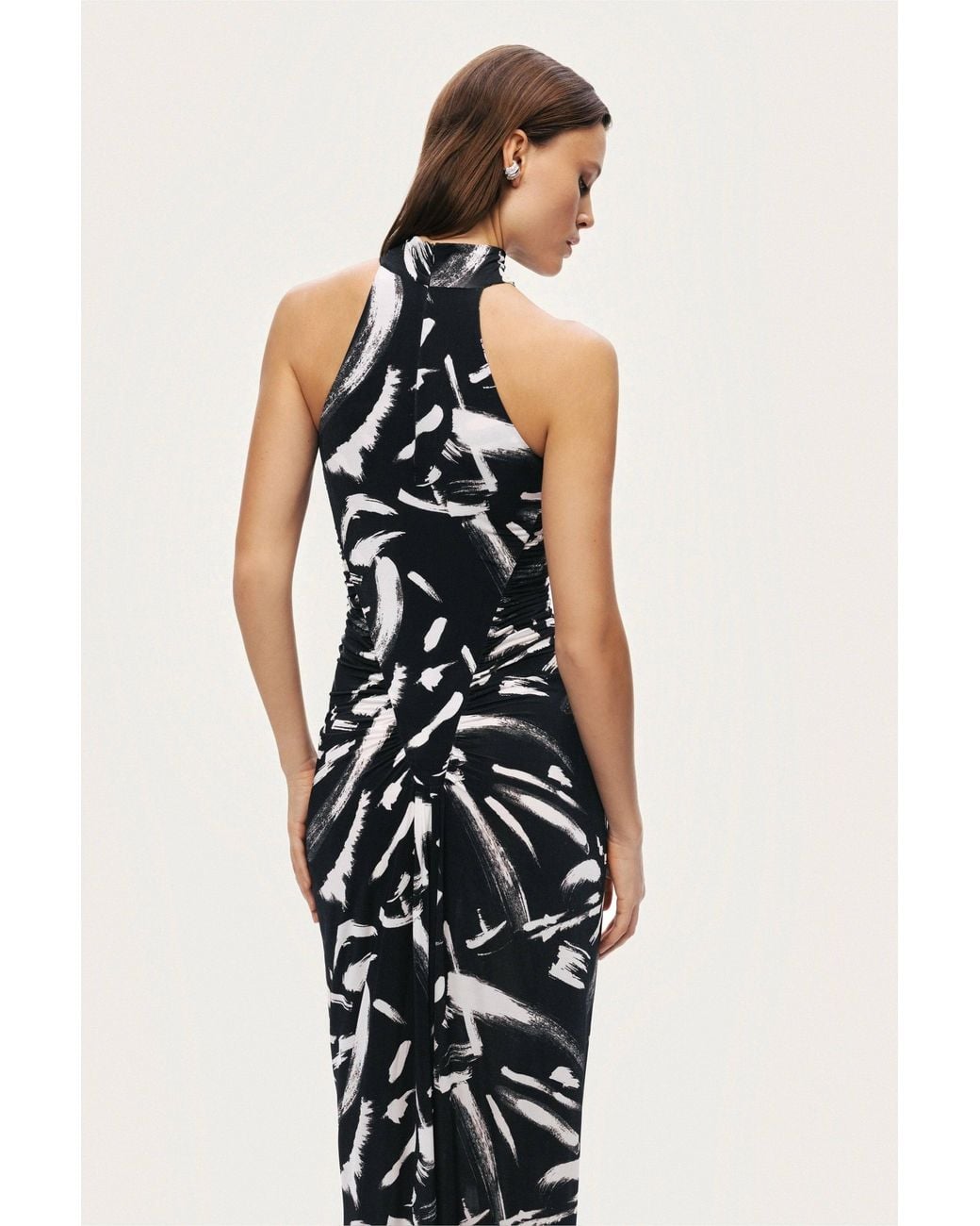 Nocturne Black Printed Halter Maxi Dress