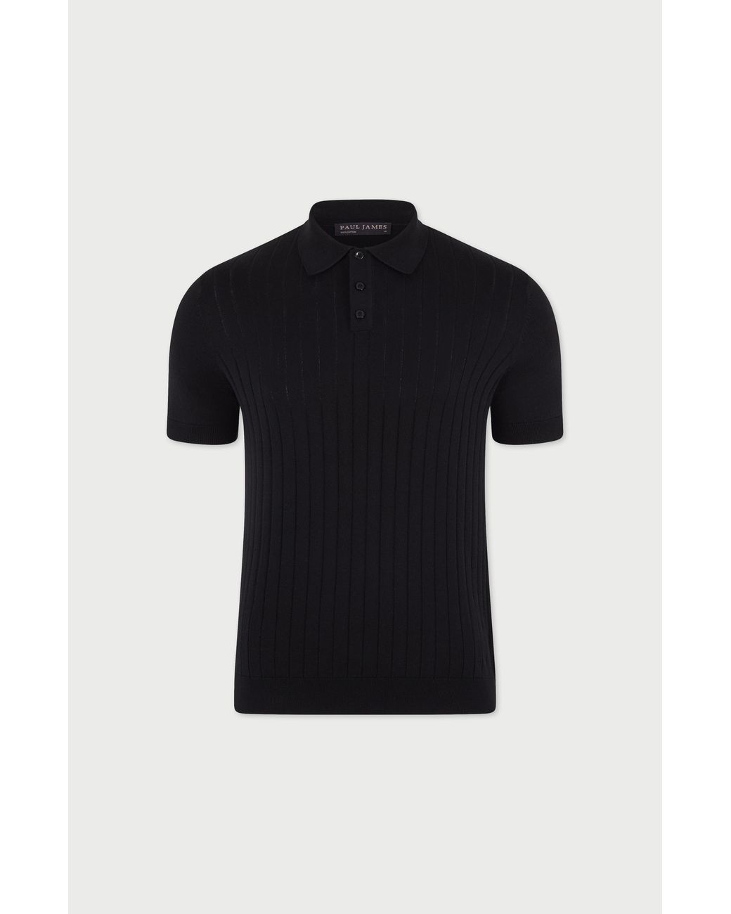 Paul James Knitwear Black Ultra Fine Cotton Miless Selection Knit Polo Shirt for men