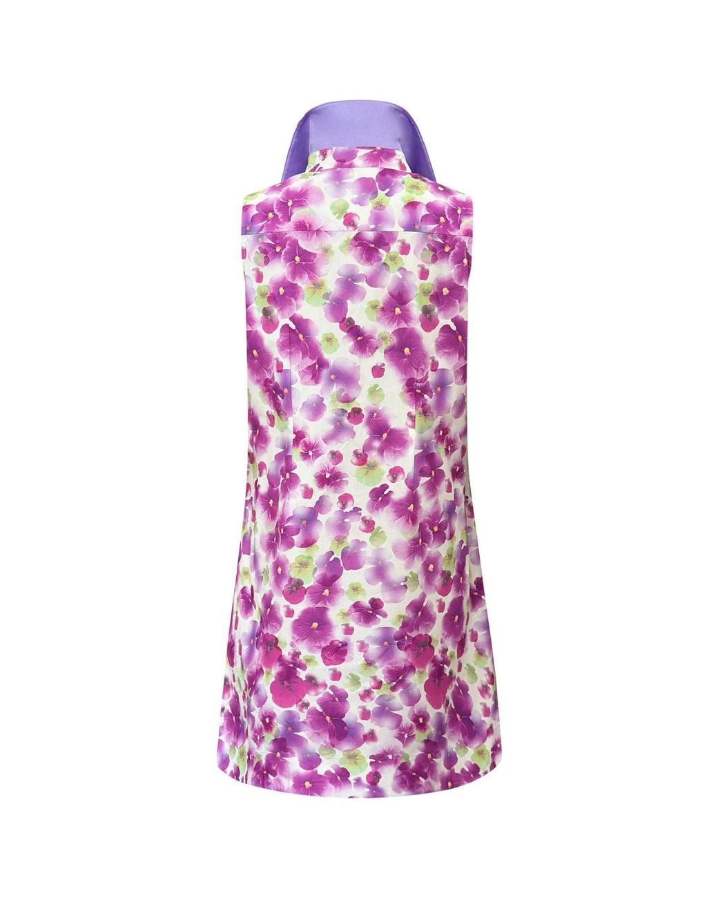 Perlavera Purple Carmina Flowers Printed Cotton Sleeveless Slim Fit Mini Dress
