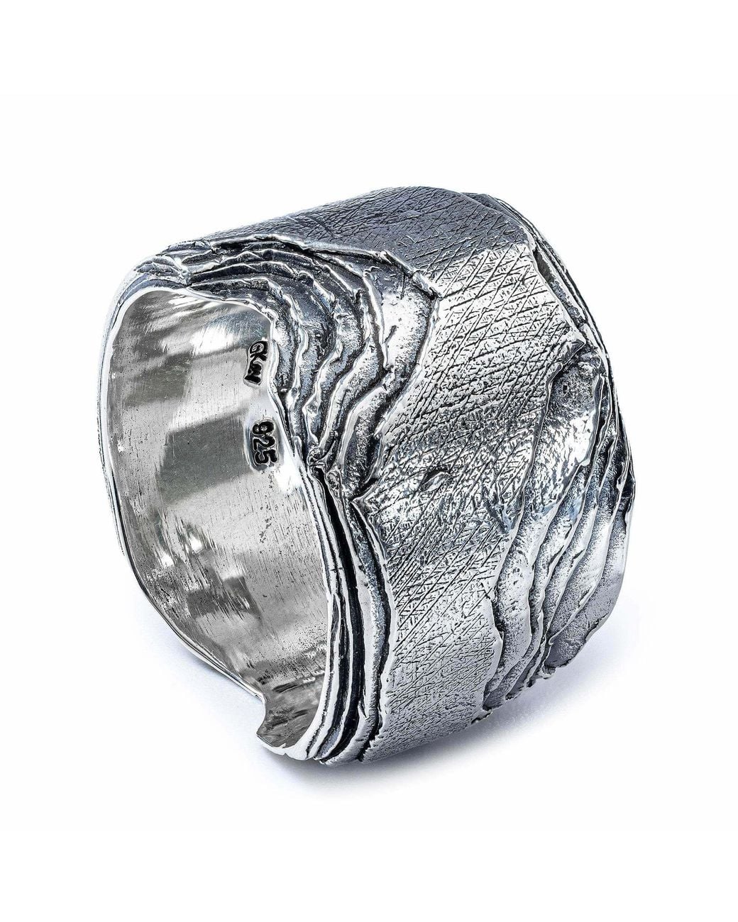 German Kabirski Metallic Inari Oxidized Sterling Wide Layered Ring for men