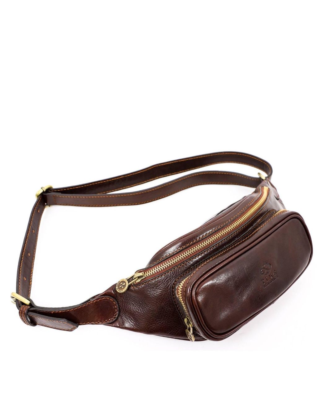 Time Resistance Brown Leather Sling Bag Belly Bag