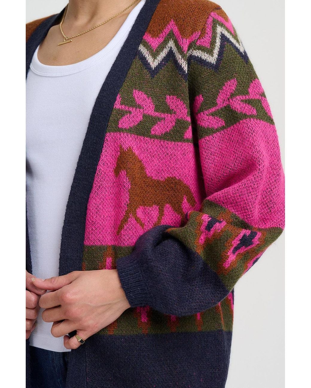 Sugarhill Red Yvette Cardigan Horses