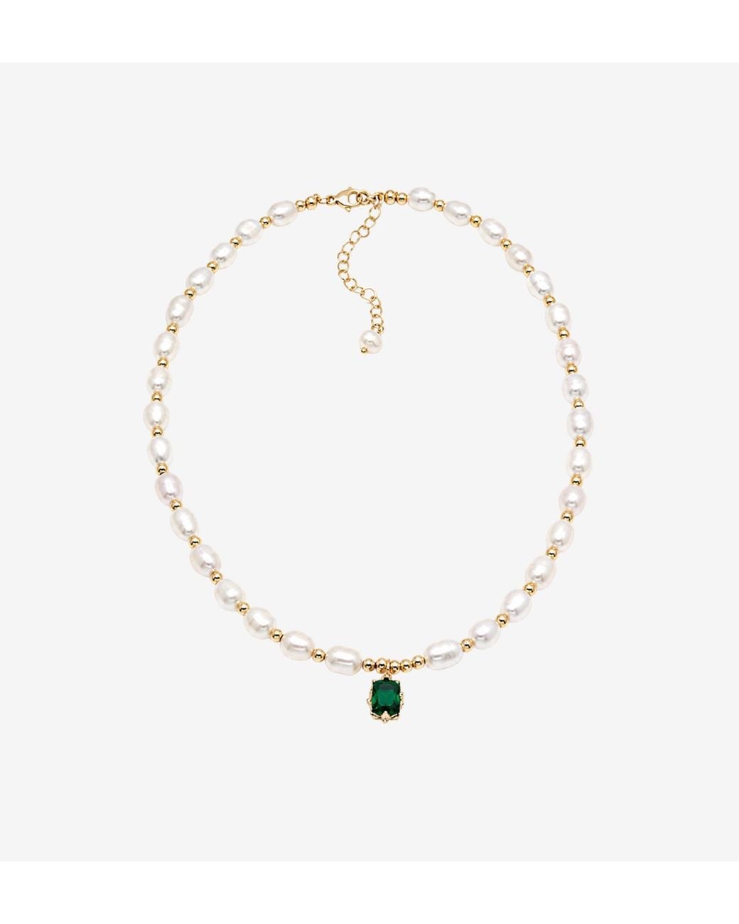 Uchi and Soto Metallic Shinju Pearl Necklace With Stone