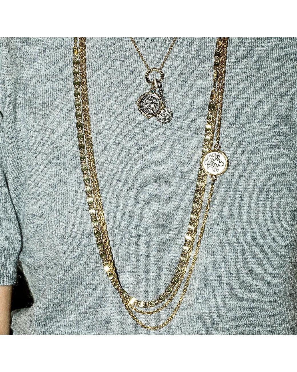 Alexie of Athens Metallic Yiayia Long Triple Chain Necklace