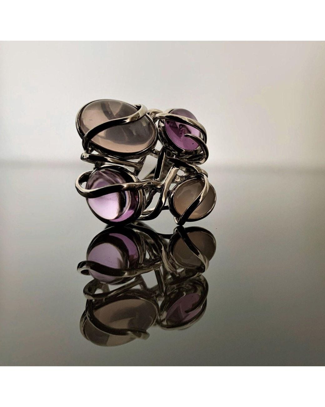 Bellus Domina Metallic Plated Amethyst And Quartz Cocktail Ring