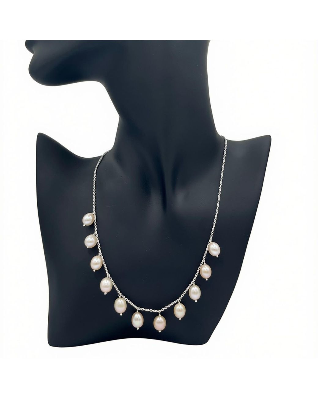 Heritagemoda Metallic Sterling Champagne Pearl Drop Necklace