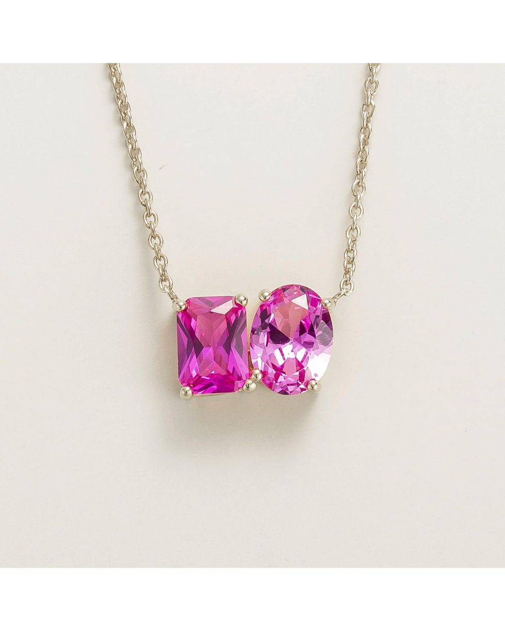 Juvetti Pink Buchon Necklace Set With Sapphire