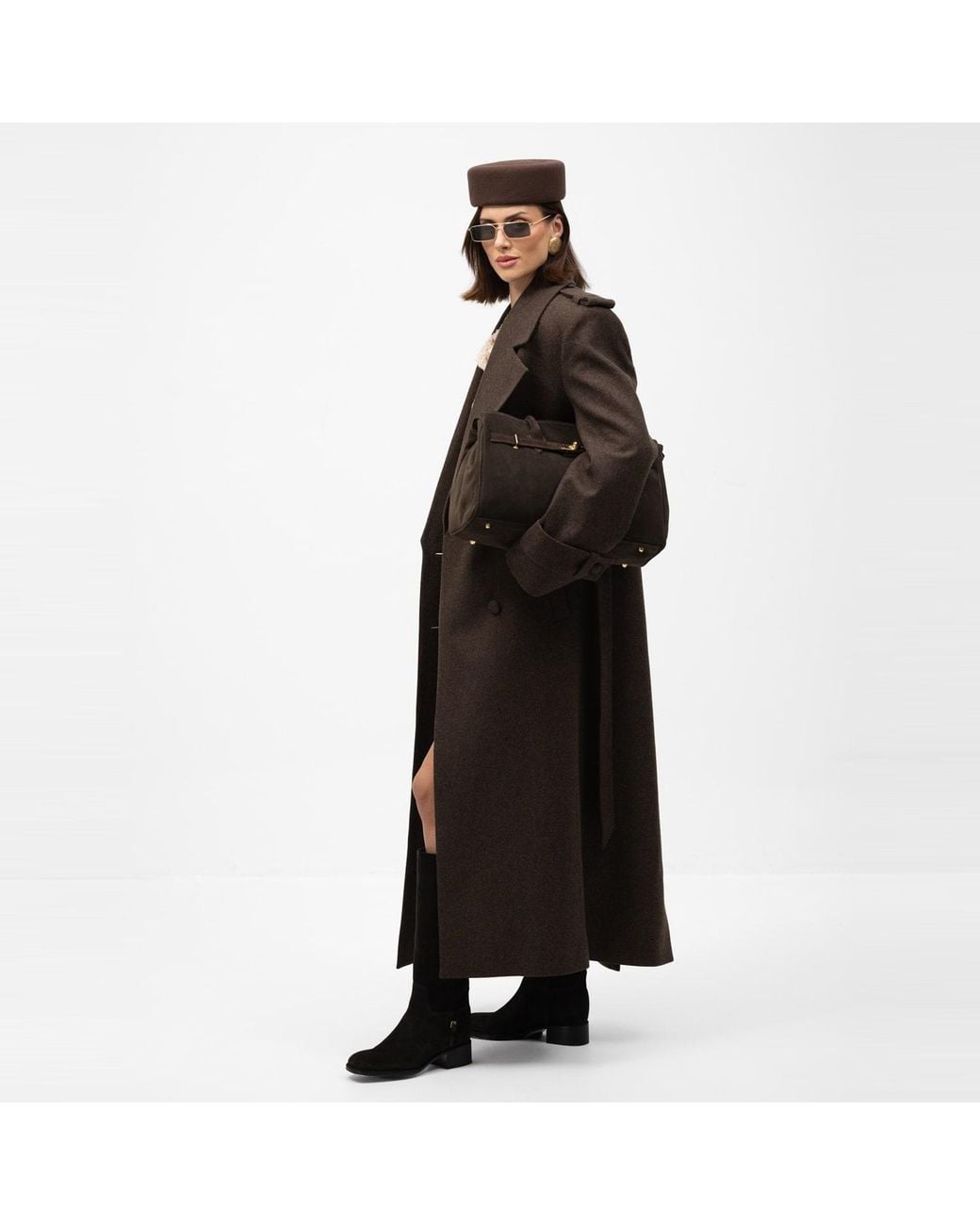 Mandragora Brown Double Breasted Wool Coat With Belt Rove