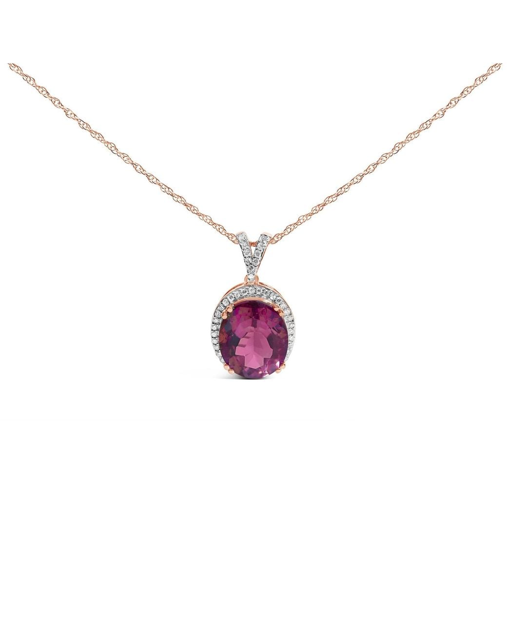 Haus of Brilliance Pink 14K Rose Vermeil 1/5 Cttw Diamond Quartz Oval Pendant Necklace