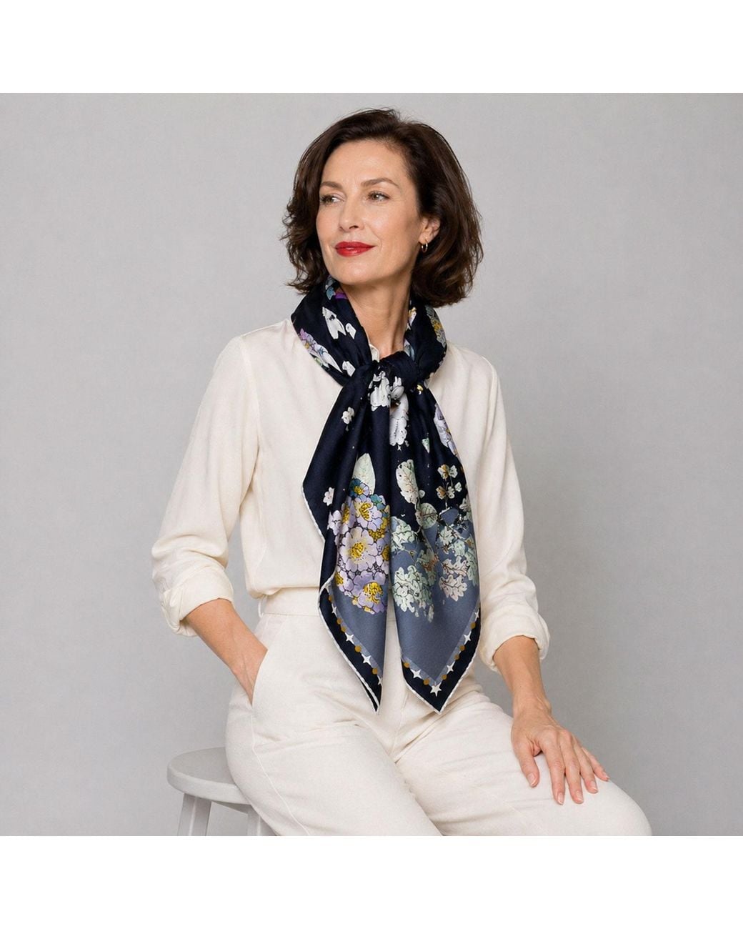 Wenzi Blue Moonlit Menagerie Hand Painted Mulberry Silk Square Scarf