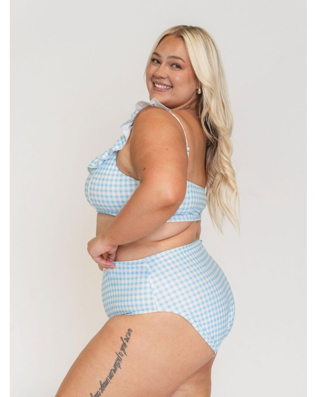 Lime Ricki Swimwear Blue Sky Gingham High-Waist Bottom