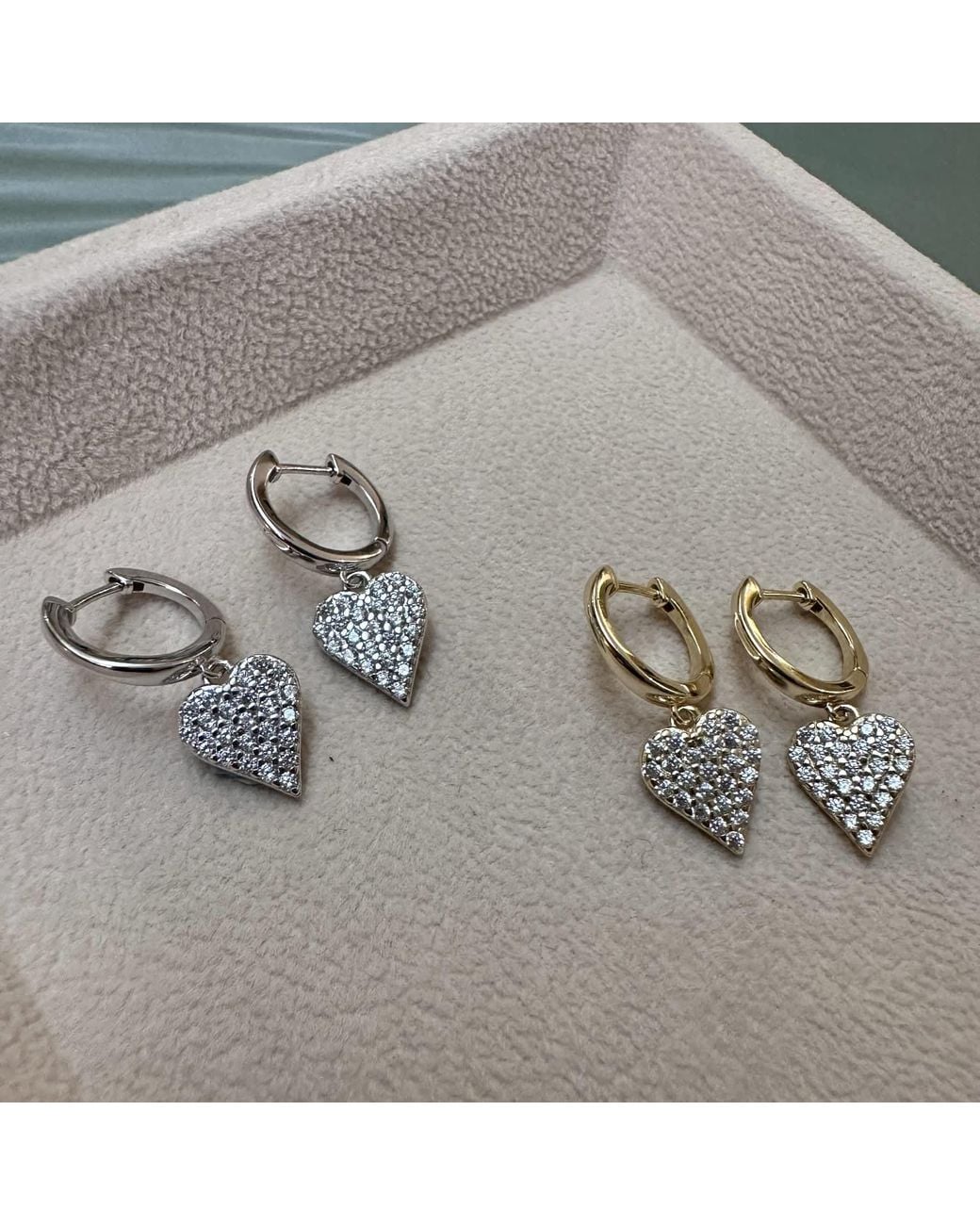 Clemence Wren Metallic Sparkly Heart Charm Hoop Earrings