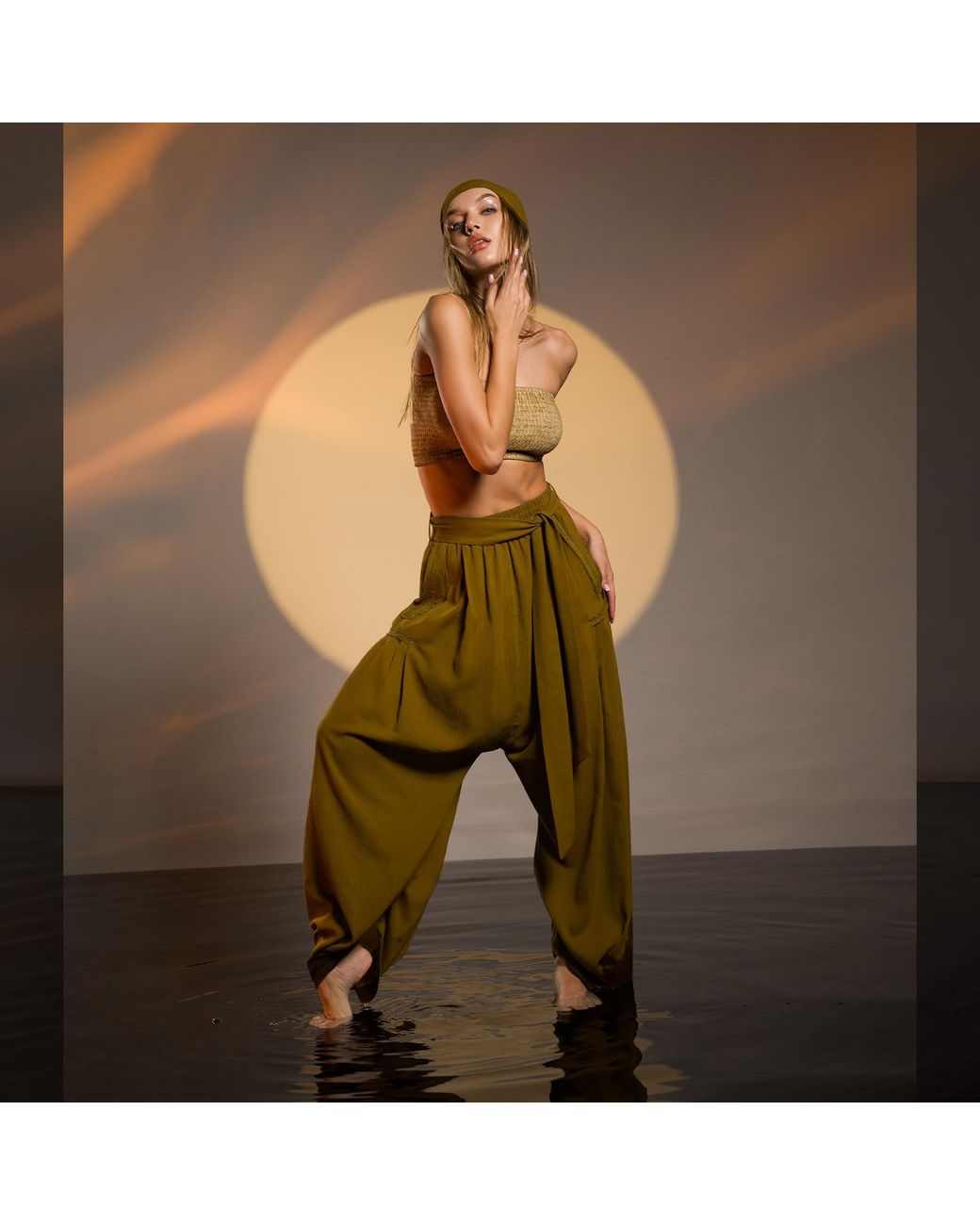 Zhenabia Green Boho Harem Pants