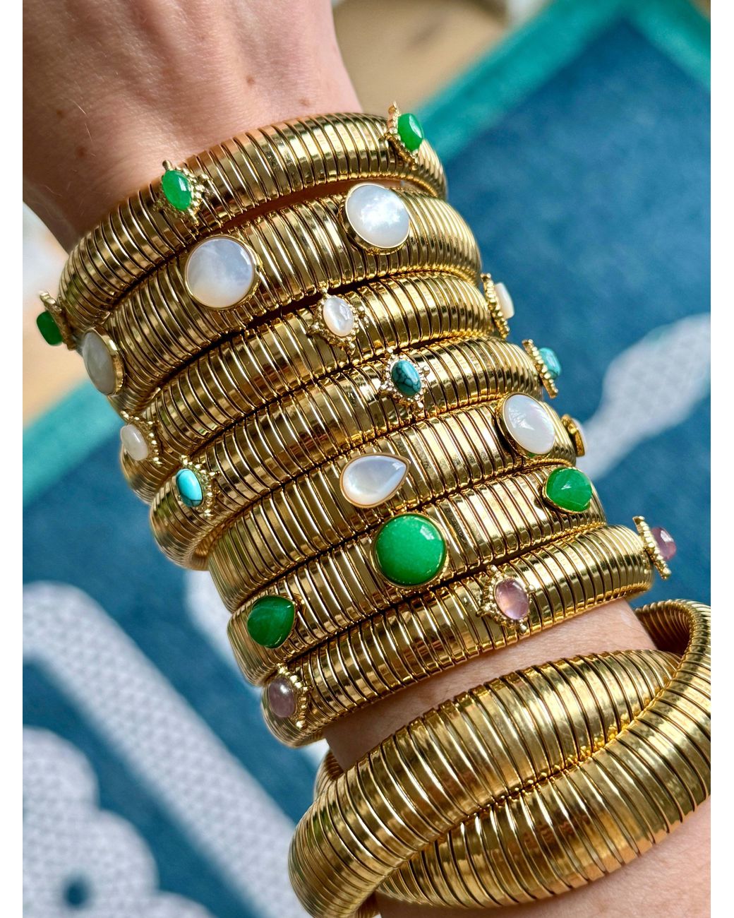 Laura Gray Green Small Stone Omega Bracelet