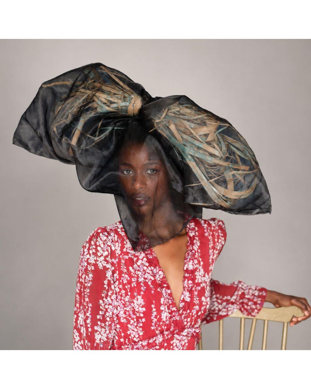 Miro Misljen Black Nocturne Sculptural Veil Headpiece