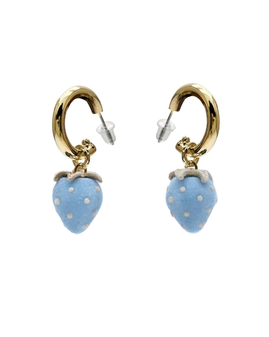Farra Blue Plush Strawberry Dangle Playful Earrings