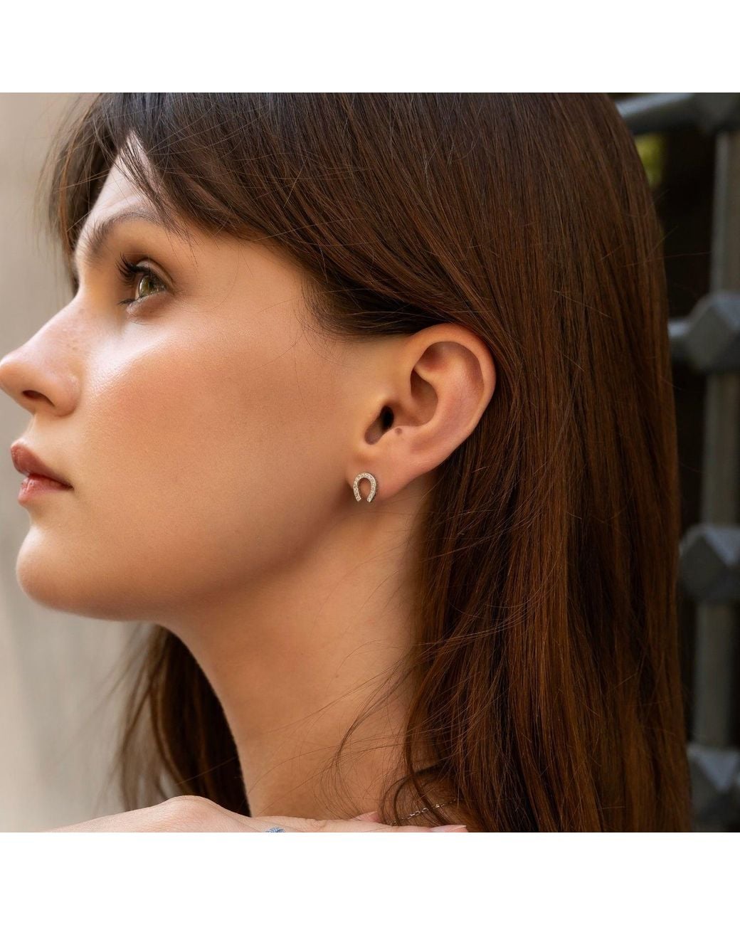 Spero London Metallic Sterling Horseshoe Stud Earring
