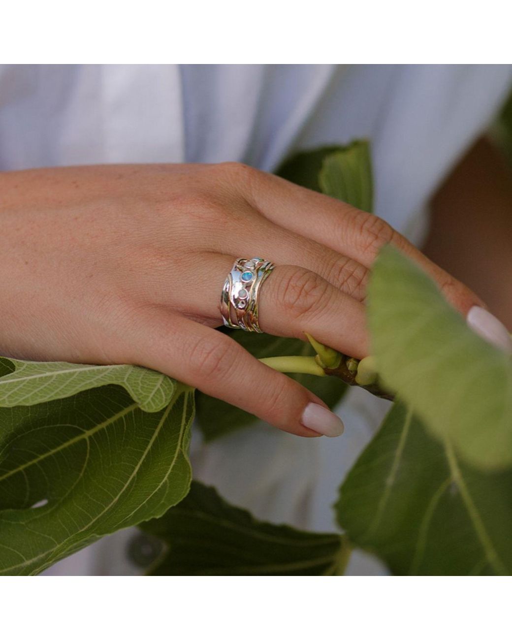 Isla Silver Blue Quintet Of Fire Opals Ring