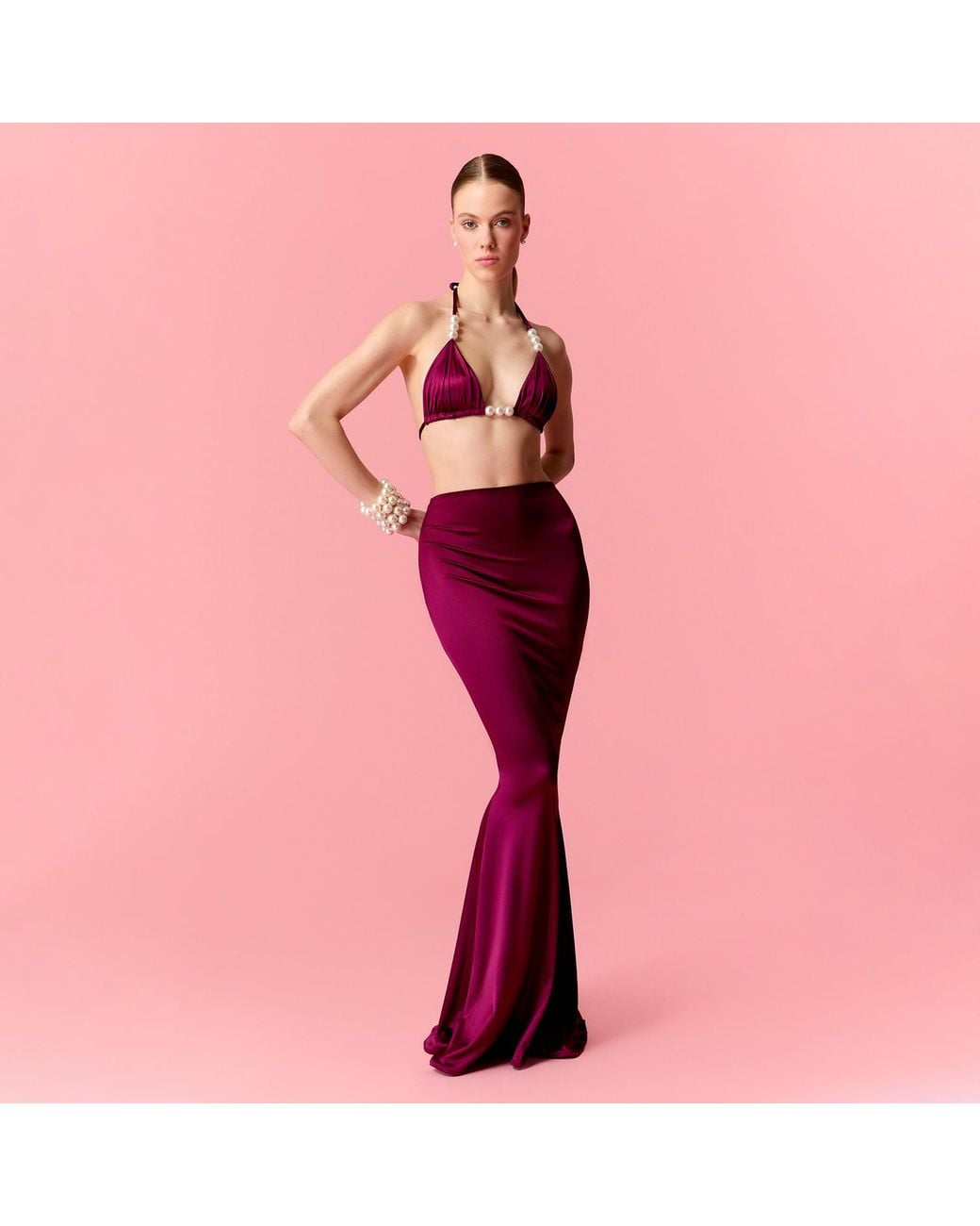 Nur Karaata Red Mermaid Burgundy Skirt