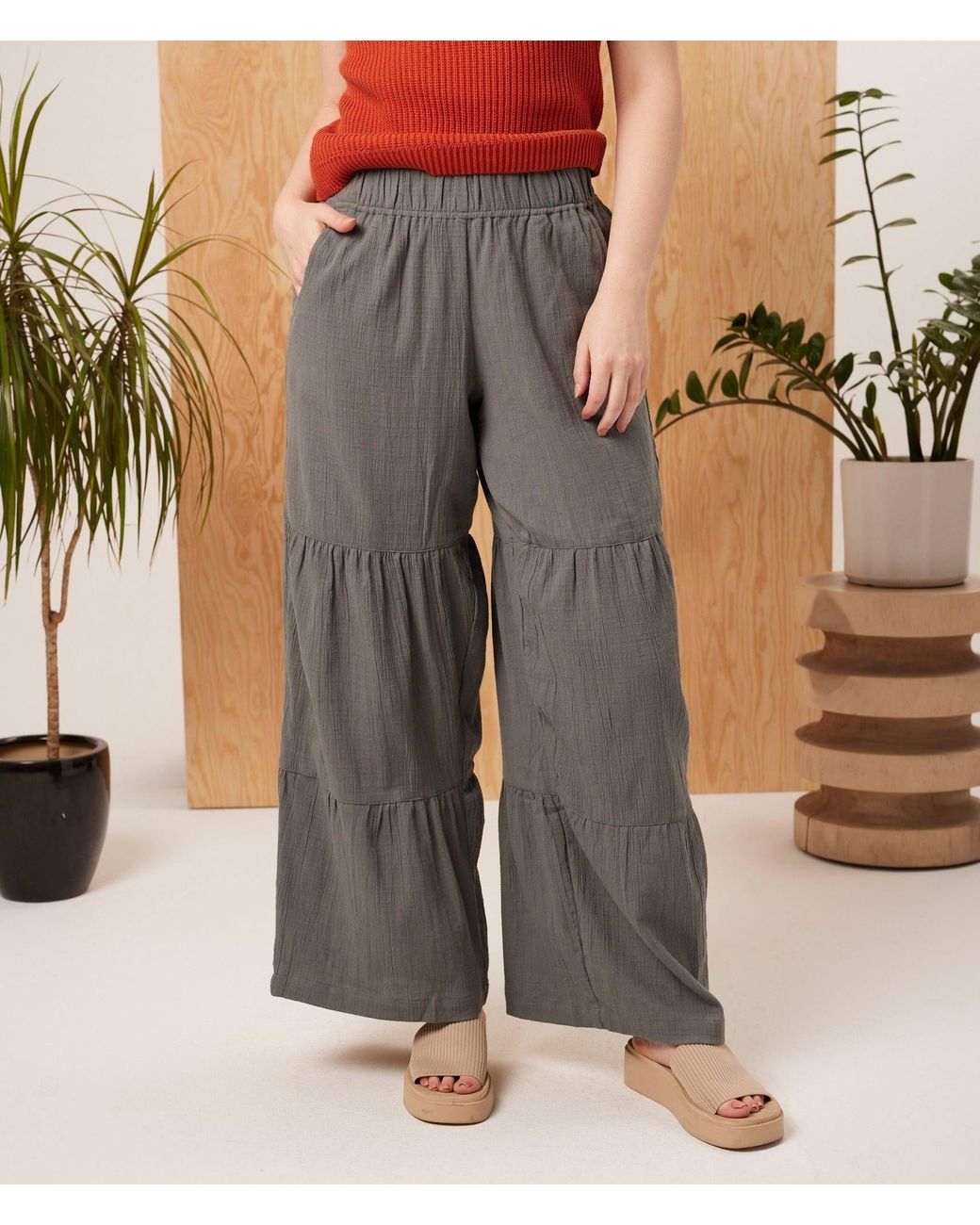 Known Supply Gray Wide Leg Tiered Pants