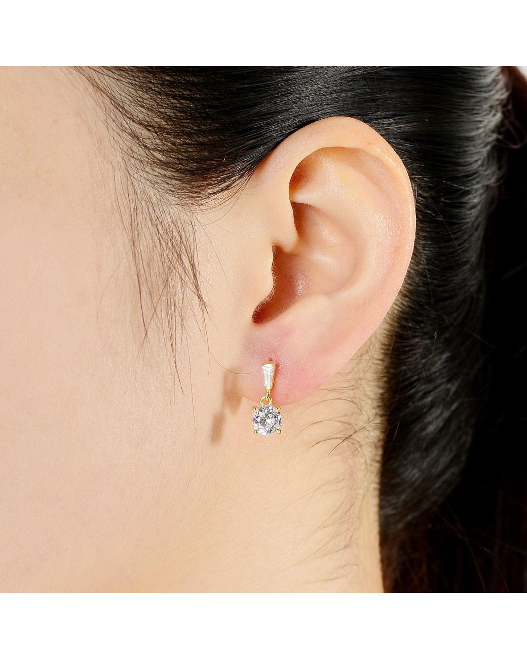 Genevive Jewelry Blue Overlay Clear Cubic Zirconia Dangle Solitaires