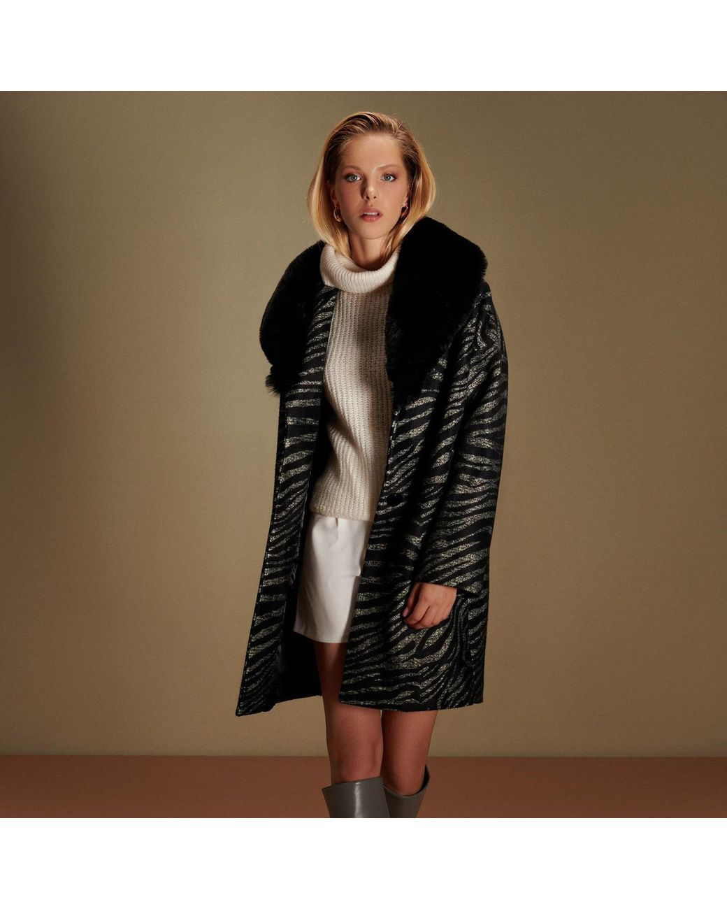 N'Onat Black Zebra Chic Vegan Coat