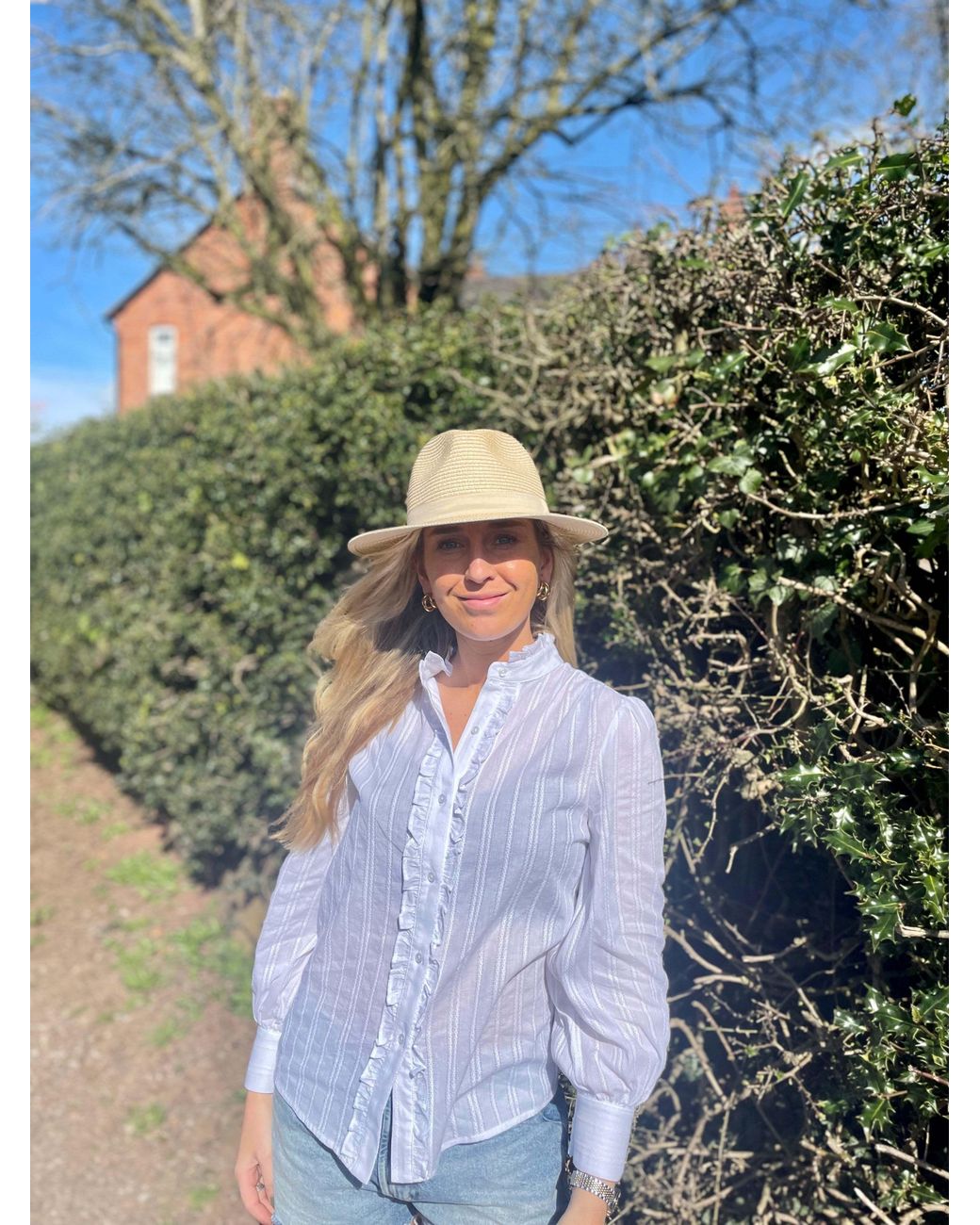 Guinea London White Frilled Cotton Blouse