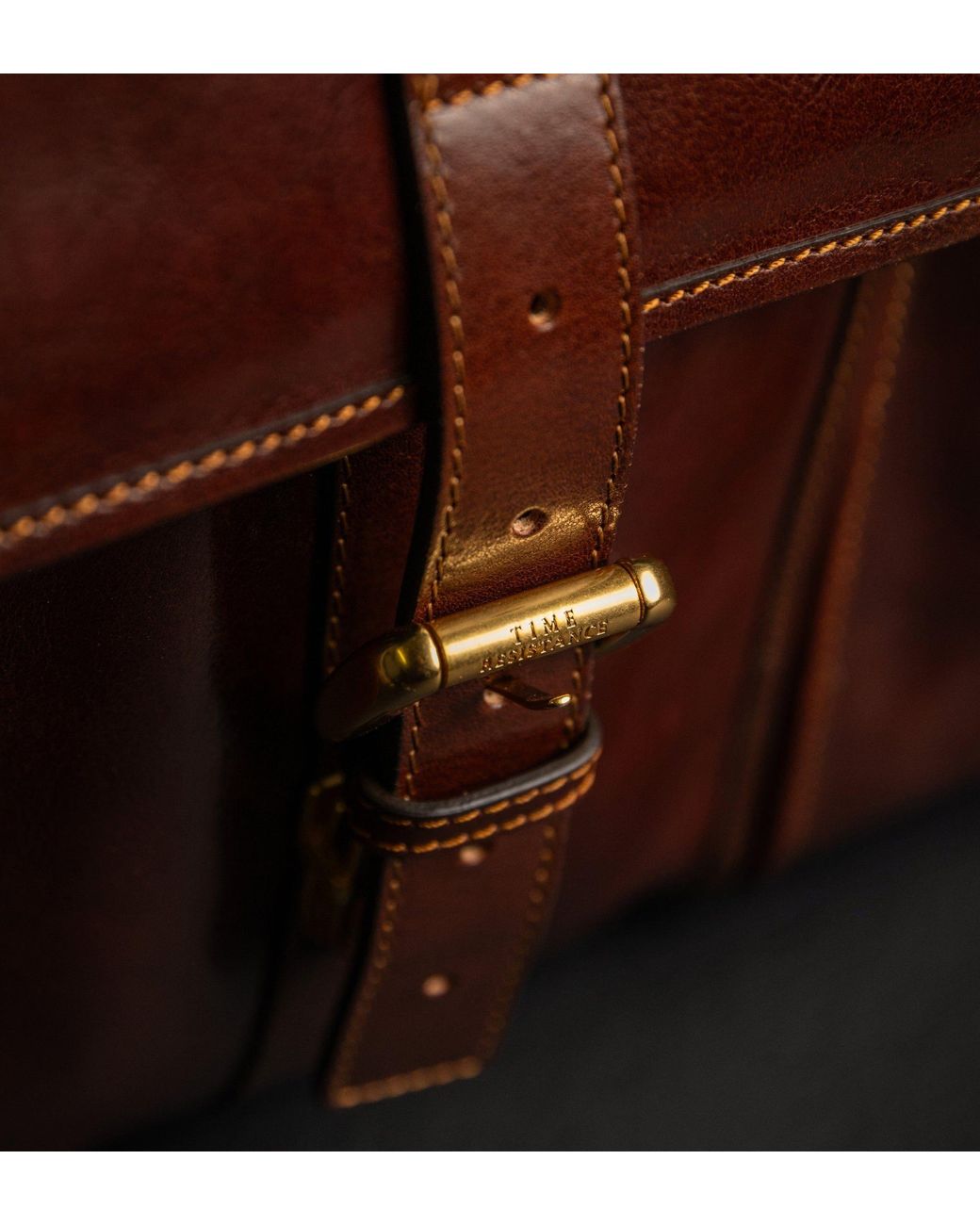 Time Resistance Brown Leather Satchel Bag for men