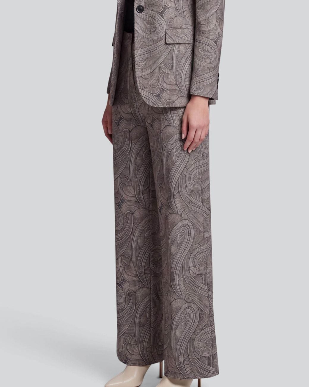 Lords of Harlech Gray Pheobe Paisley Badalona Sage Wool Straight-Leg Pant