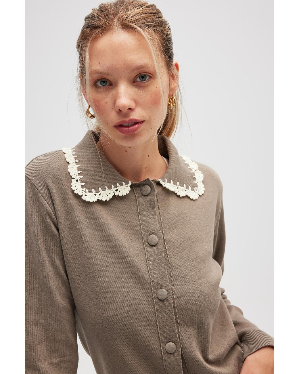 Peraluna Natural Laila Flat Knit Polo-Neck Cardigan