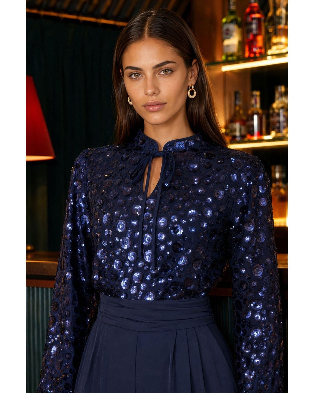 Yumi' Blue Long Sleeve Sequin Jumpsuit