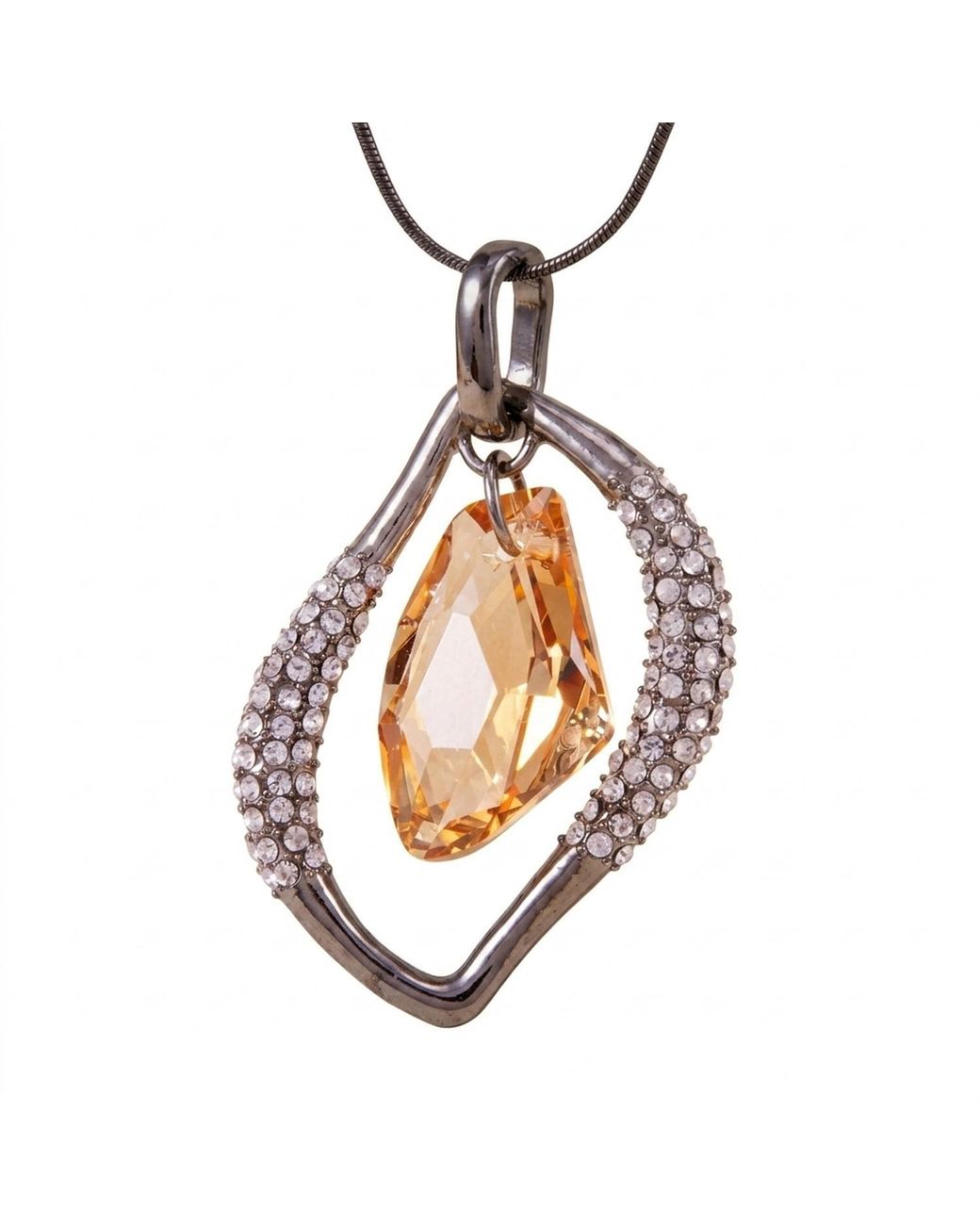 Modenaire Metallic Topaz Crystal Open Frame Pendant Necklace