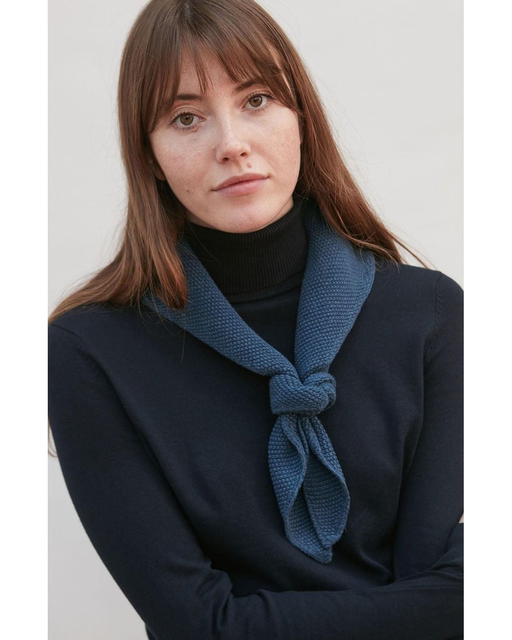 Paul James Knitwear Blue Cotton Beault Textured Neckerchief