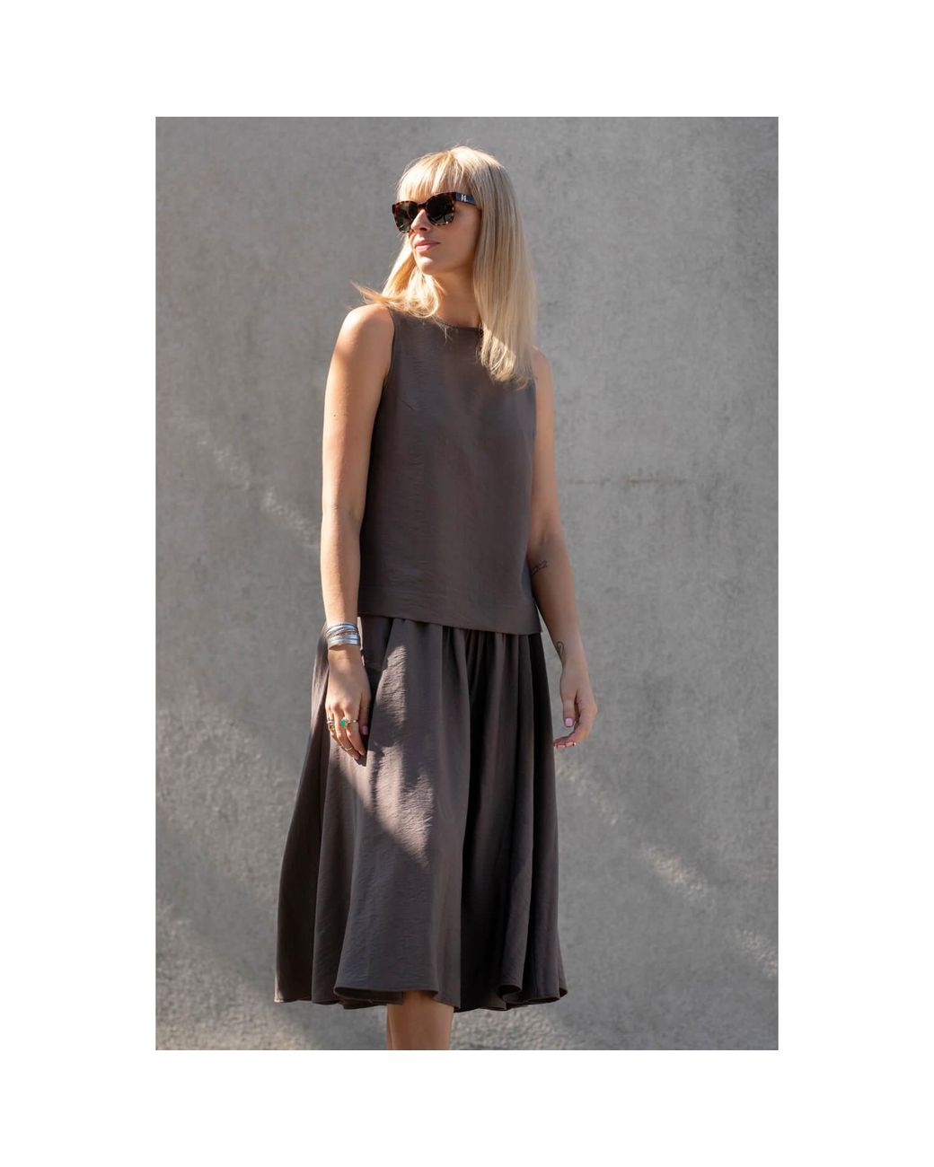 Oh!Zuza Gray Neutrals Echo Viscose Midi Skirt With Pockets – Cocoa