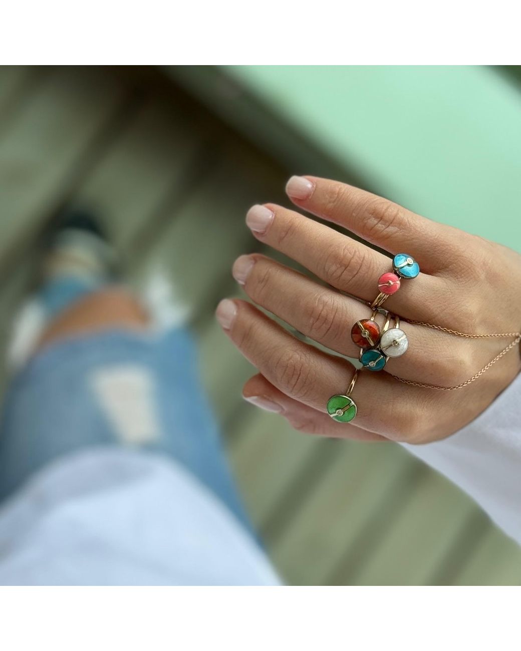 Ecce | Artisan Diamonds Metallic Enamelled Mini Multi Diamond Buttons 14K Ring