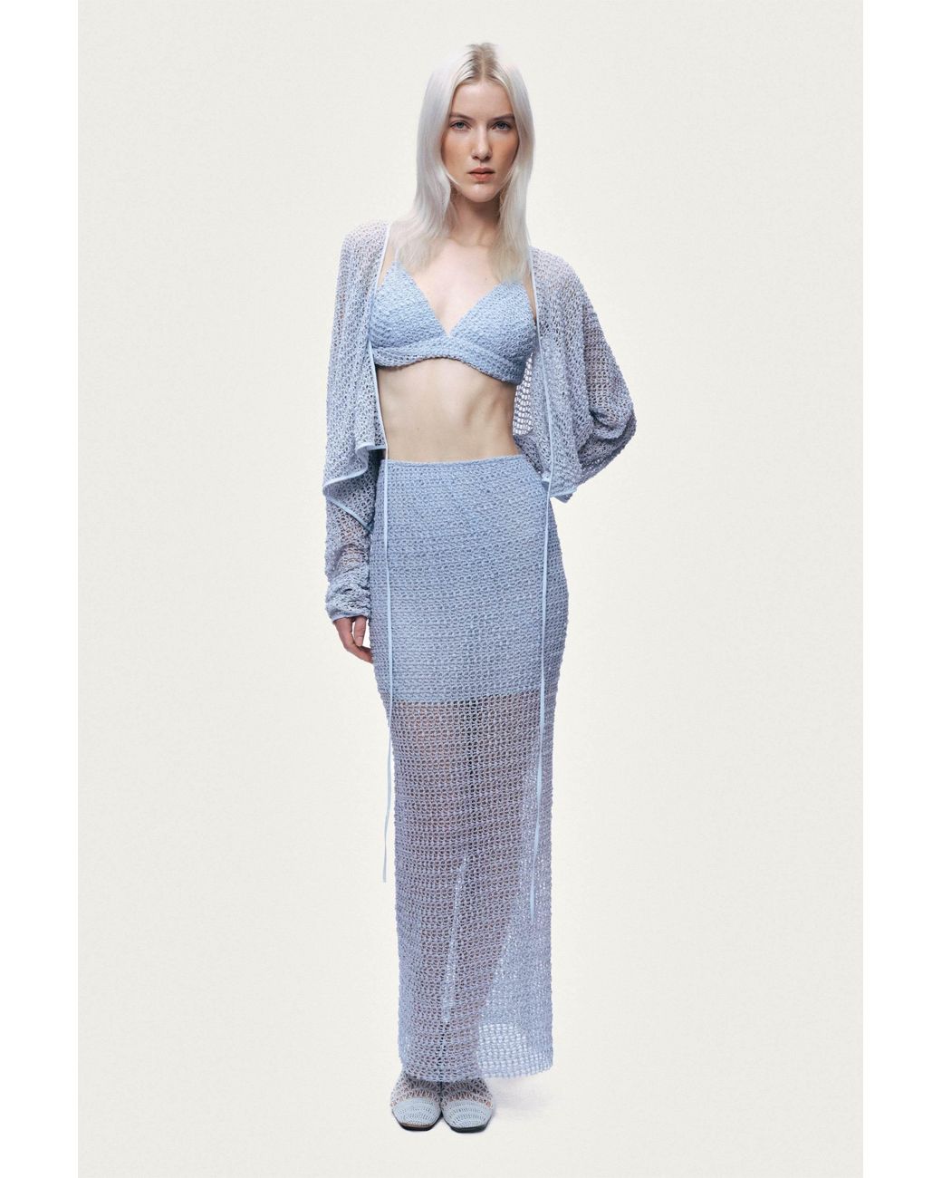 Nocturne Blue Mesh Detail Maxi Skirt