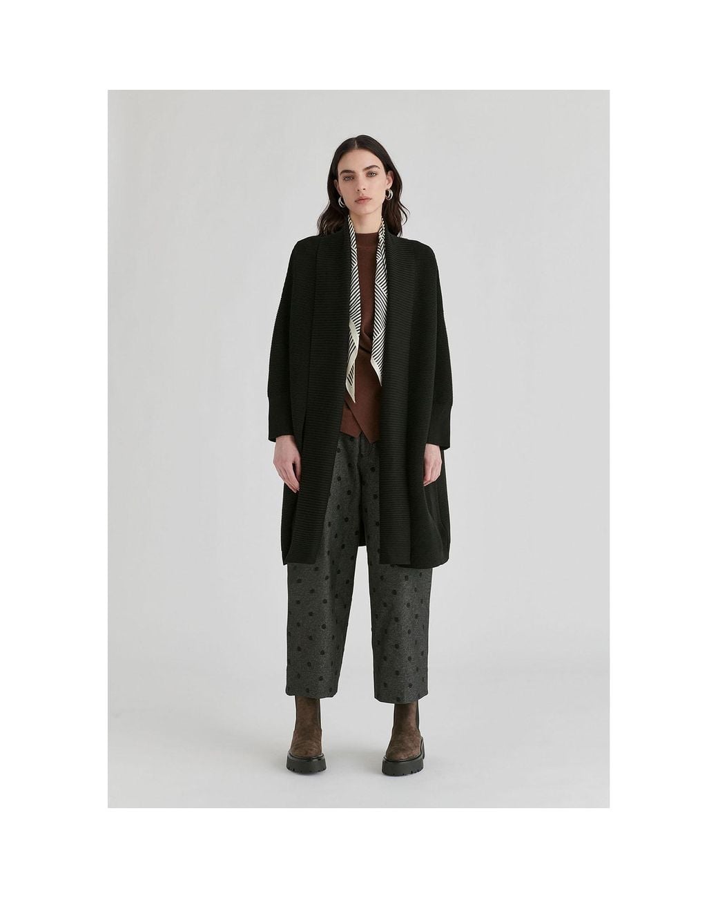 Paisie Black Draped Collar Ribbed Cardigan
