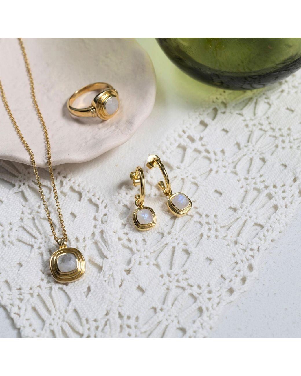 Auree Jewellery Metallic Neutrals California Cushion Moonstone & Interchangeable Hoop Earrings