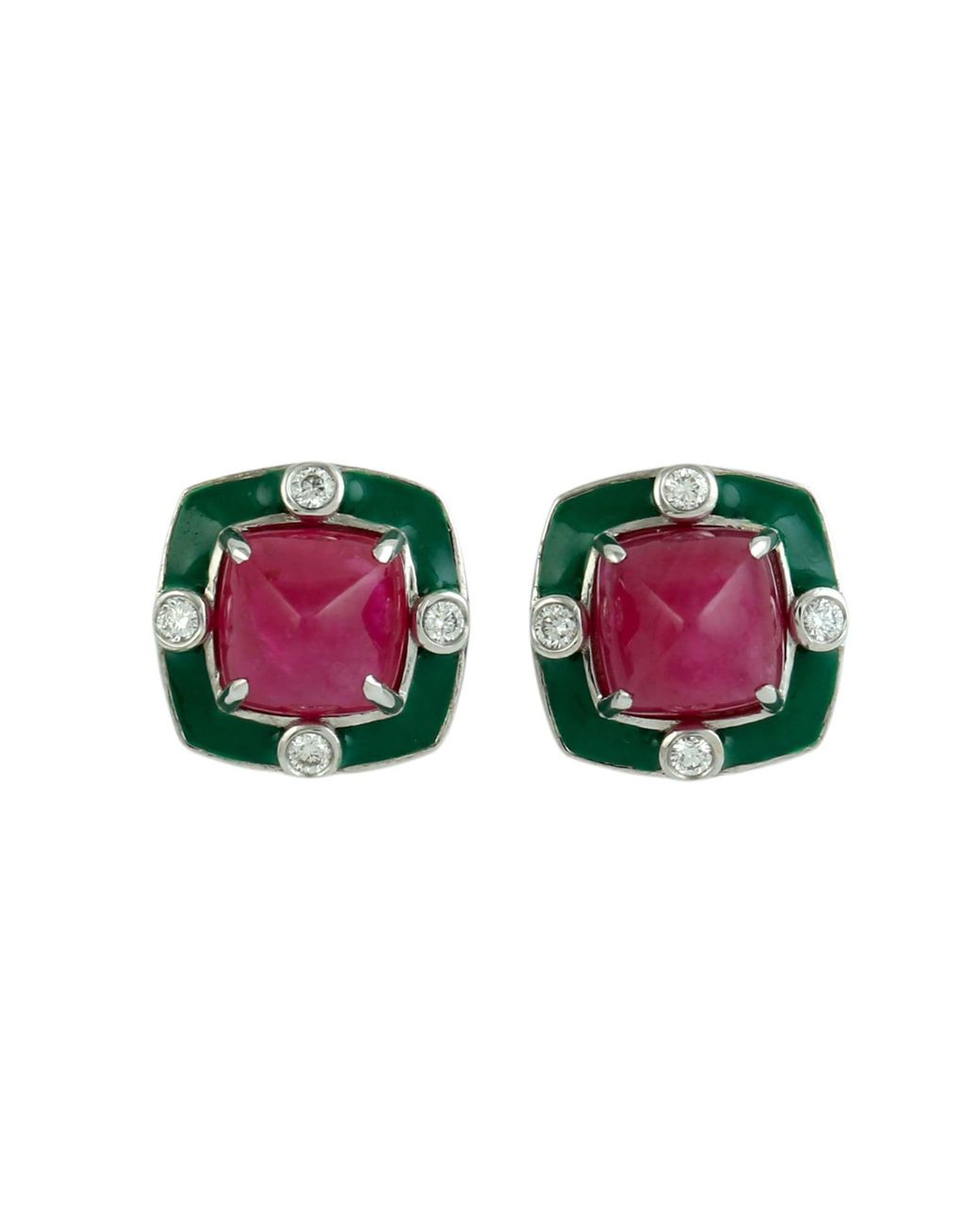 Artisan Multicolor Ruby & Enamel Diamond Stud Earrings