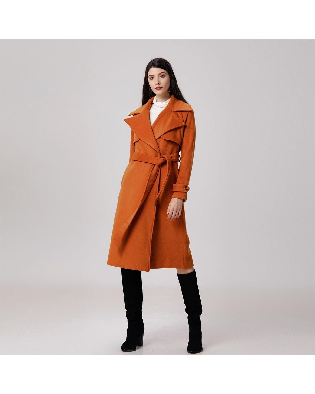 Smart and Joy Orange Shoulder Flaps Woolen Coat