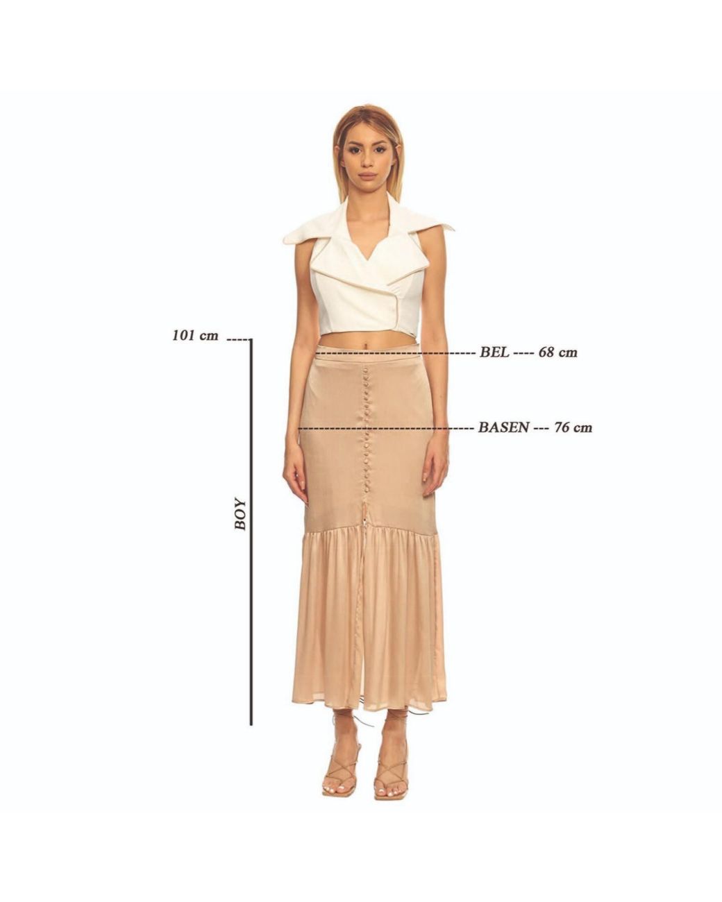 Women & Women Brown Neutrals Hermosa Slit, Long, Buttoned, Satin Skirt