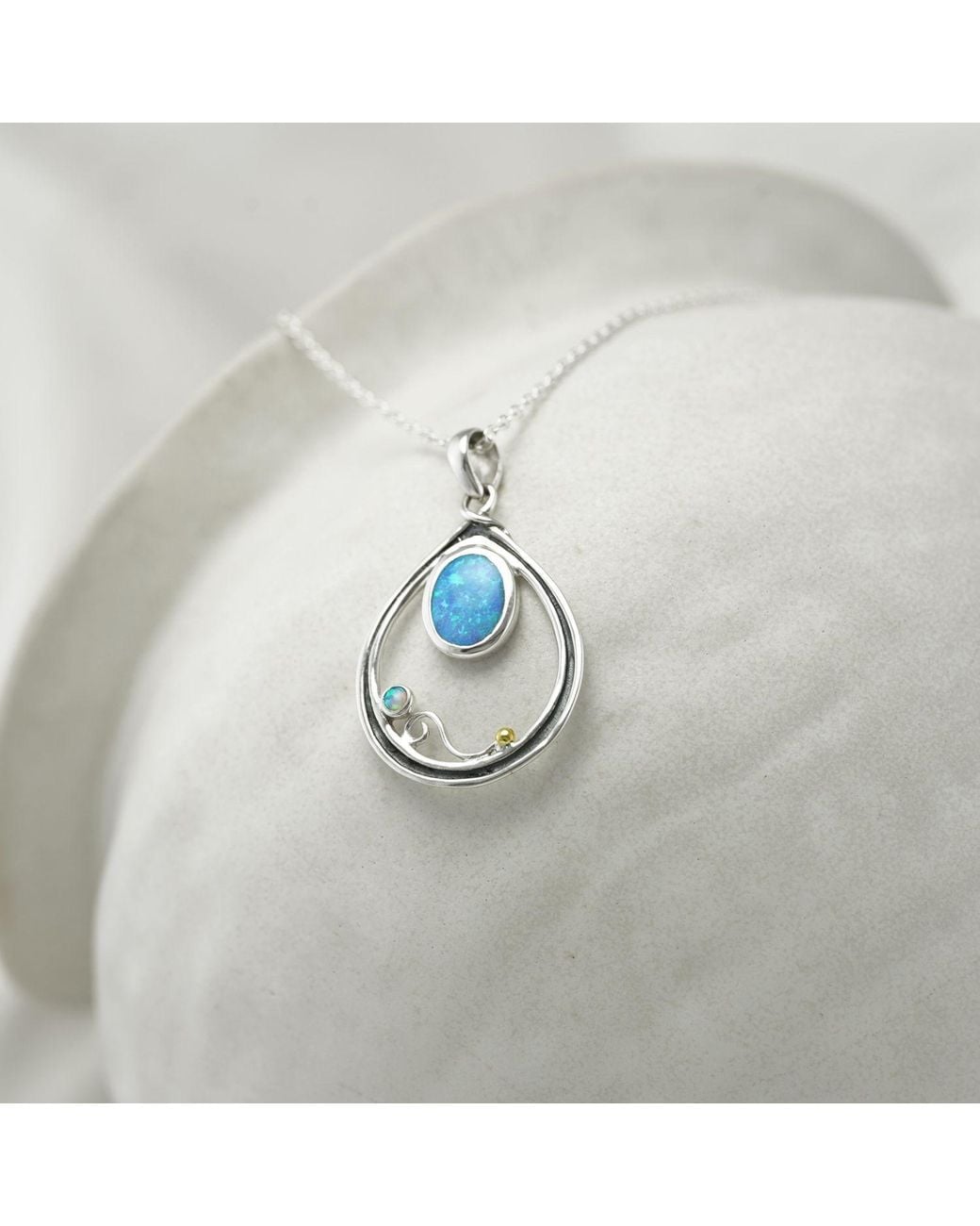 Isla Silver Blue Handmade Fire Opal Necklace
