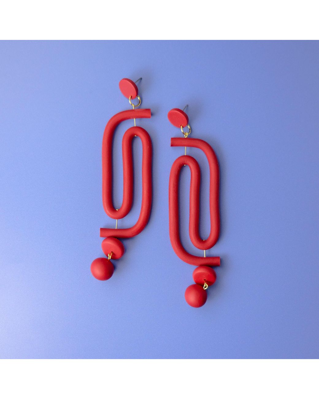 By Chavelli Red Labyrinth Dangly Statement Earrings