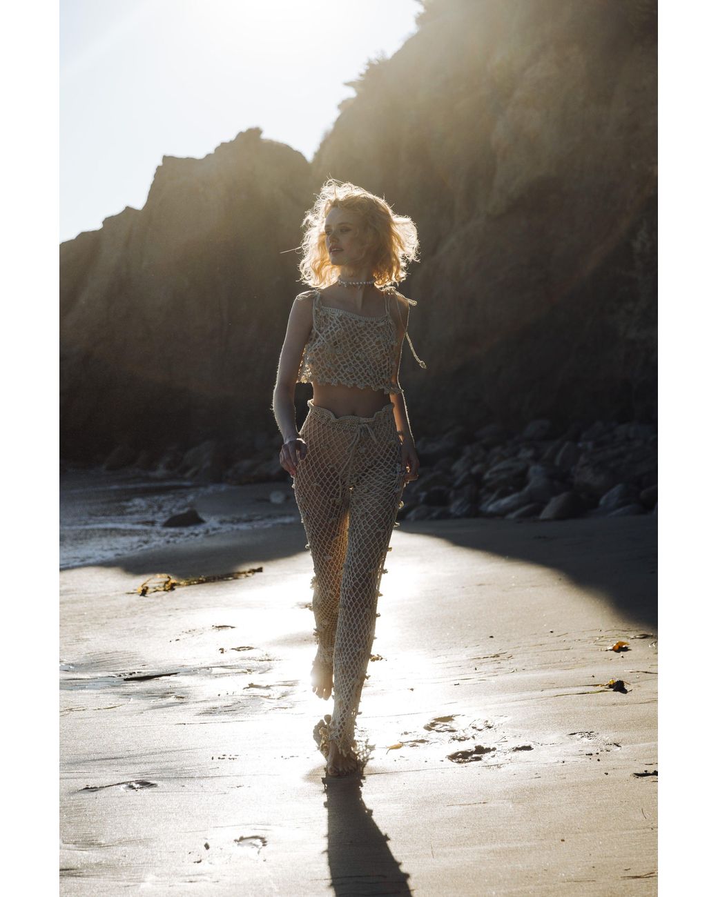 Andreeva Natural Metallic Handmade Crochet Pants